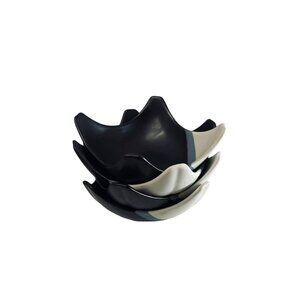 Handkerchief Shape Melamine Salad Bowl 4 Cereal Black White‎ 7 1/2"